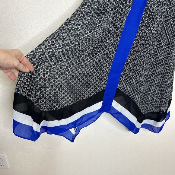 ICE Black Blue and White Elastic Waist Tie Back Handkercheif Hem Dress 12 - Picture 5 of 11